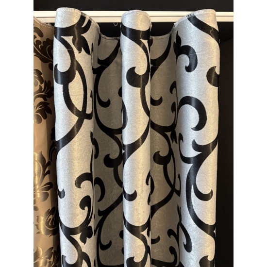 Jacquard Satijn Verduisterende Gordijnen – 2-Tone Design-zwart-grijs