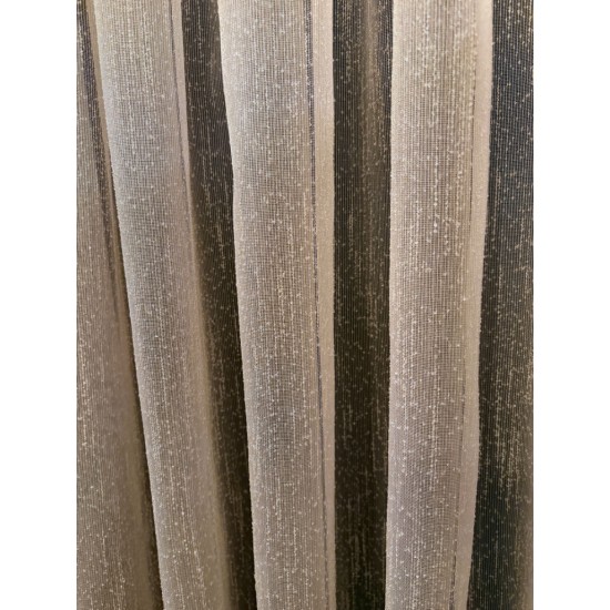 Vitrage gordijnen Bouclé beige met streepjes op maat – kamerhoog & €7,95 p/m